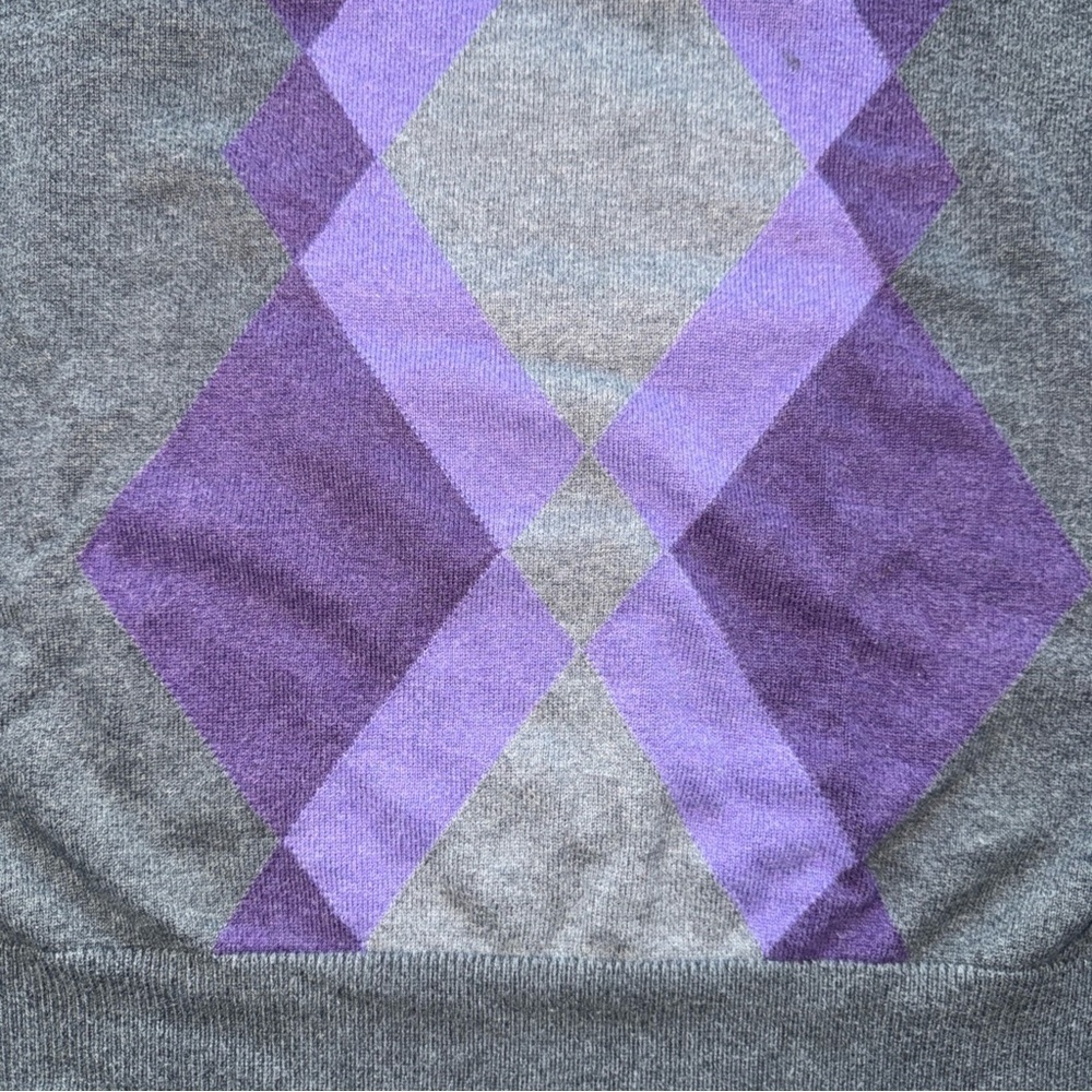 CLAIBORNE Men's Size Medium Gray & Purple Argyle Long Sleeve Pullover Sweater - Picture 5 of 10